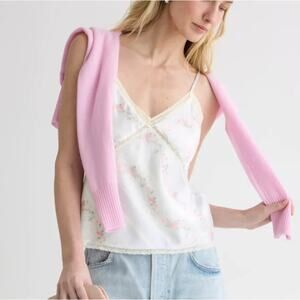 LoveShackFancy White Floral Camisole Top MEDIUM Coquette Satin Designer $245